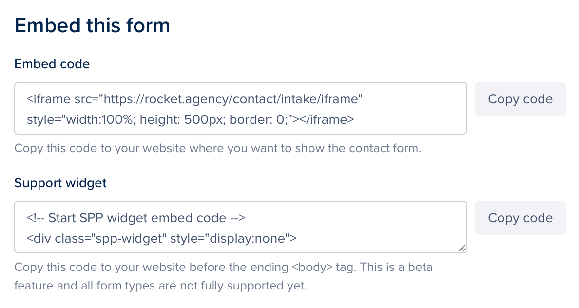 SPP embed forms on website