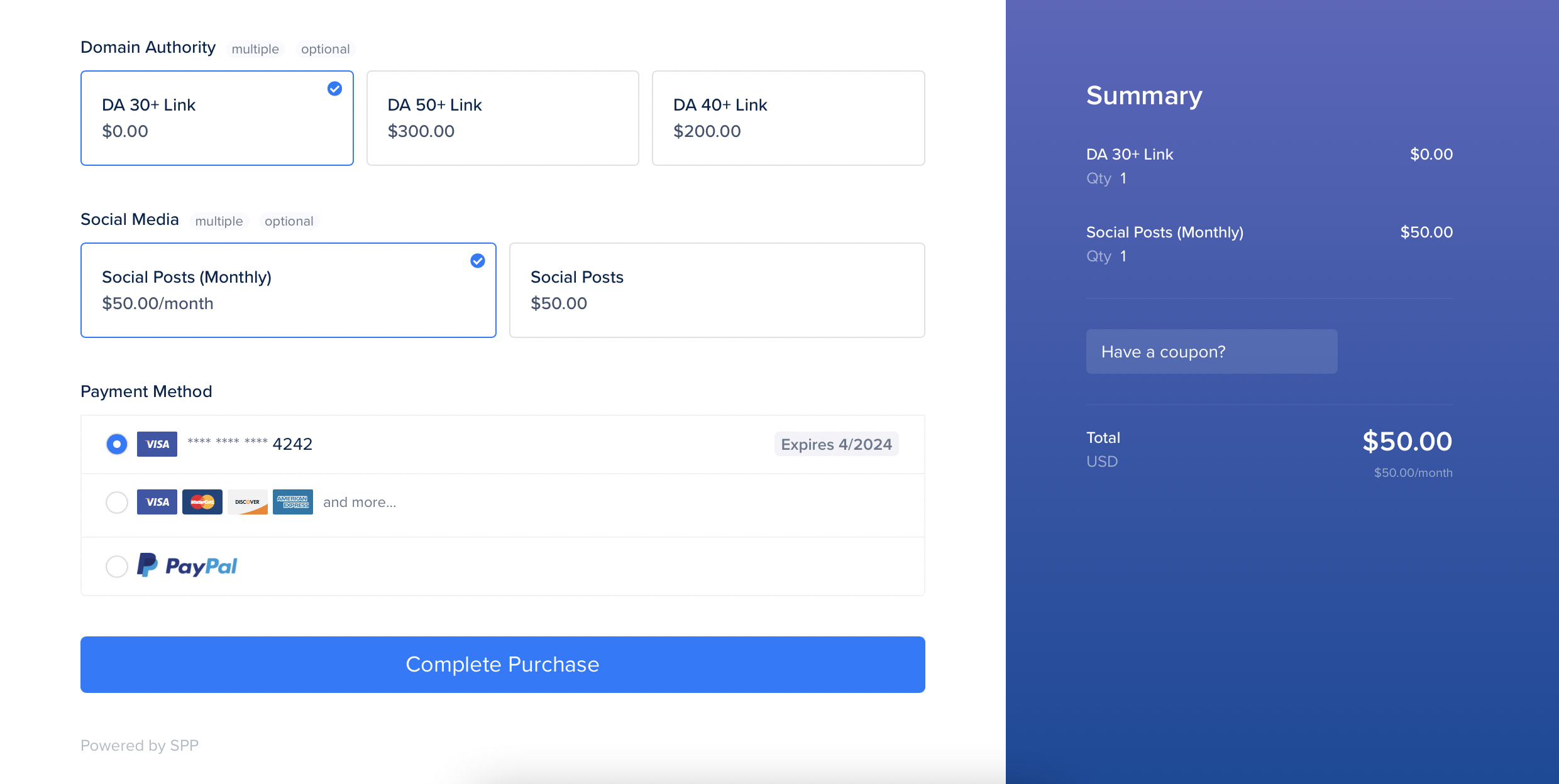 intuitive checkout thanks to SPP order form