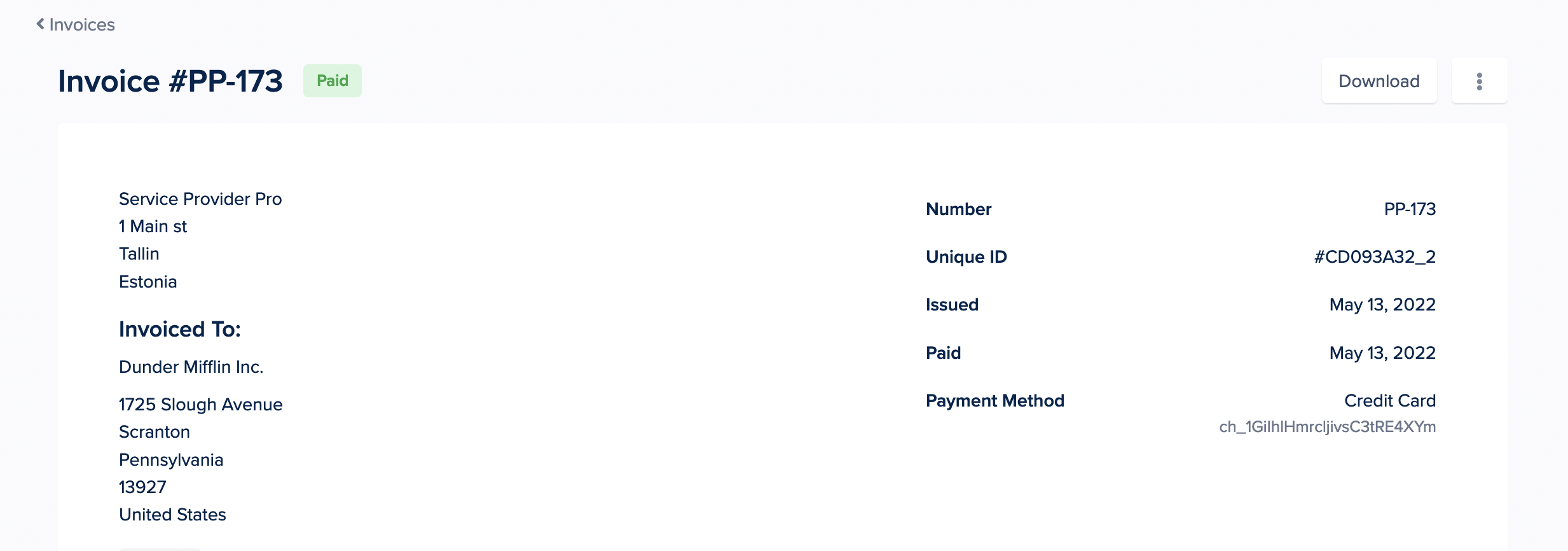 SPP invoice details example