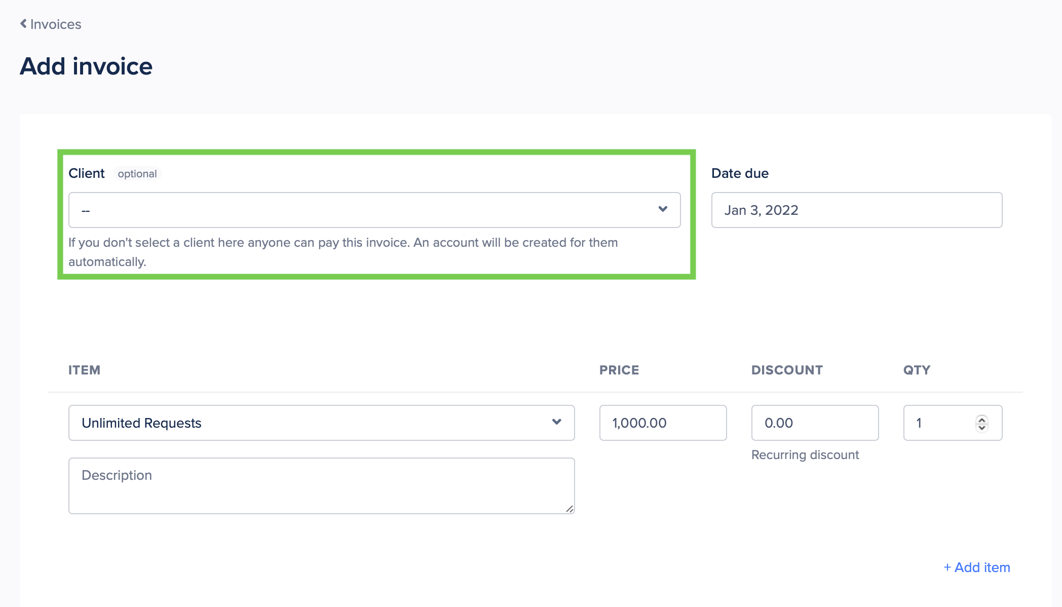 SPP assigning manual invoice to client