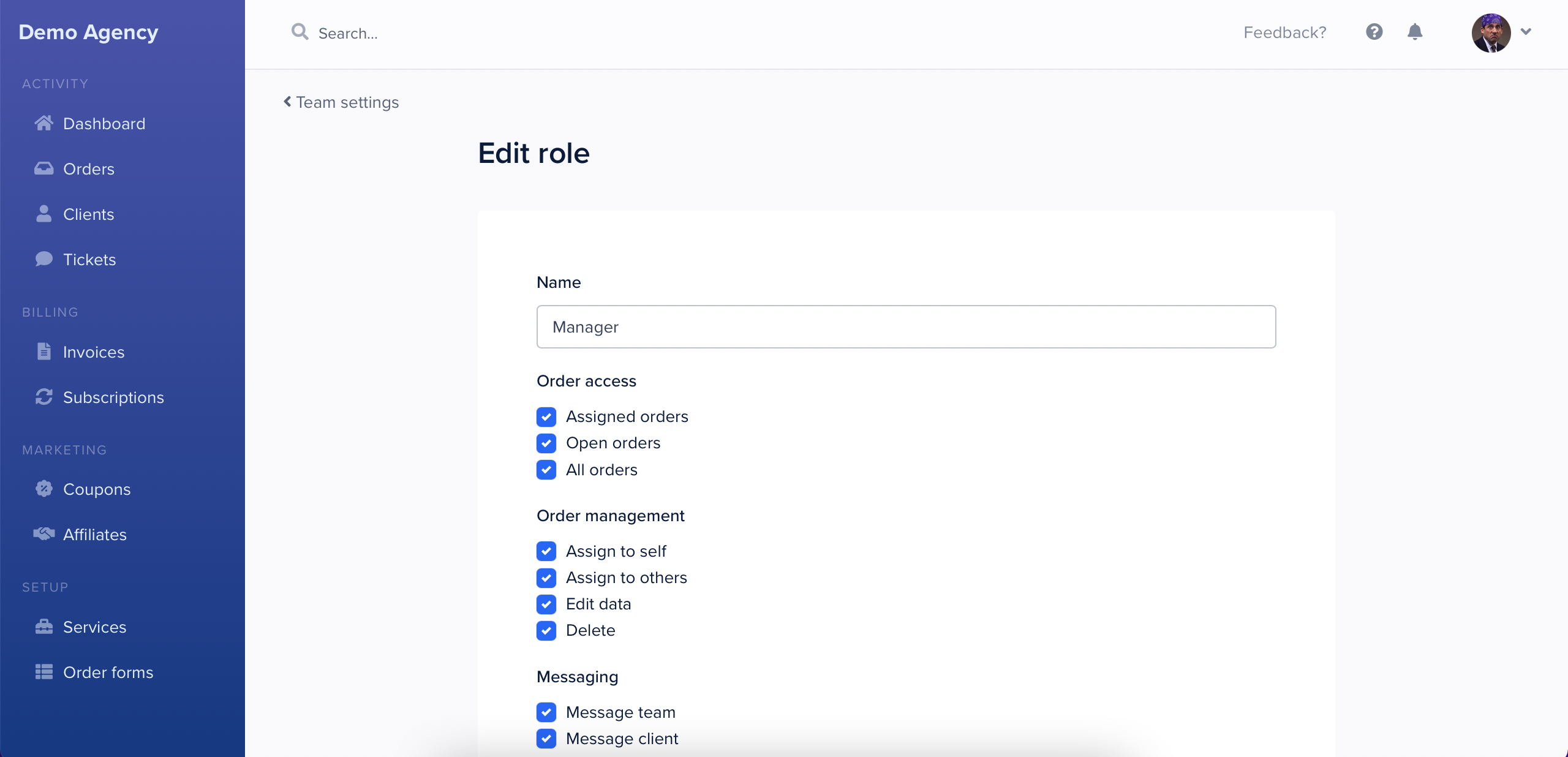 SPP team roles settings