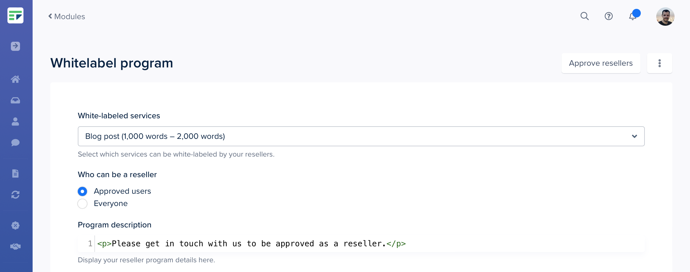 SPP whitelabel program module settings