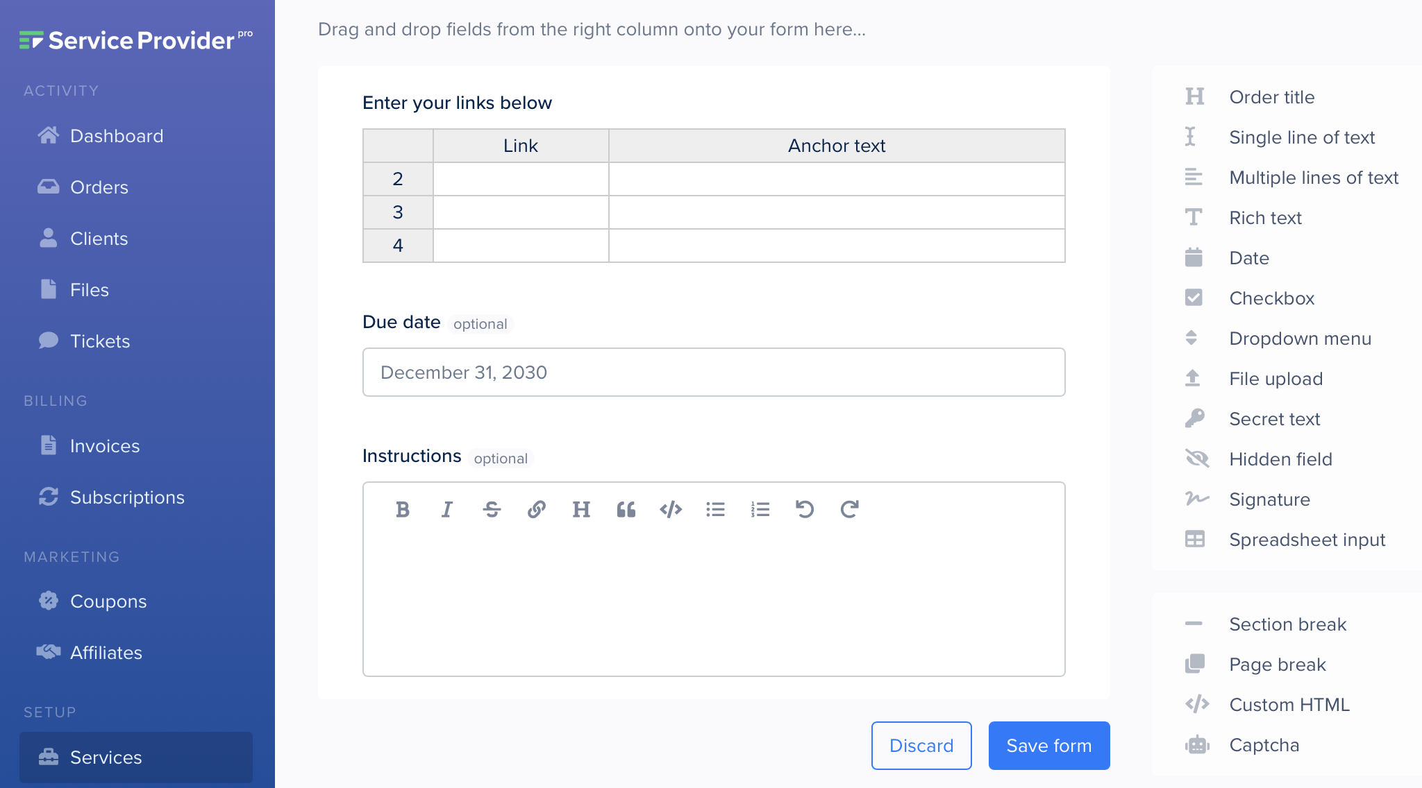 SPP form builder for intake forms