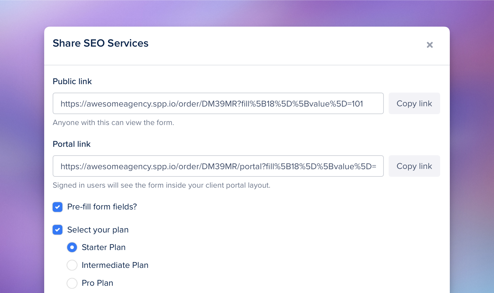 Share forms with pre-filled fields