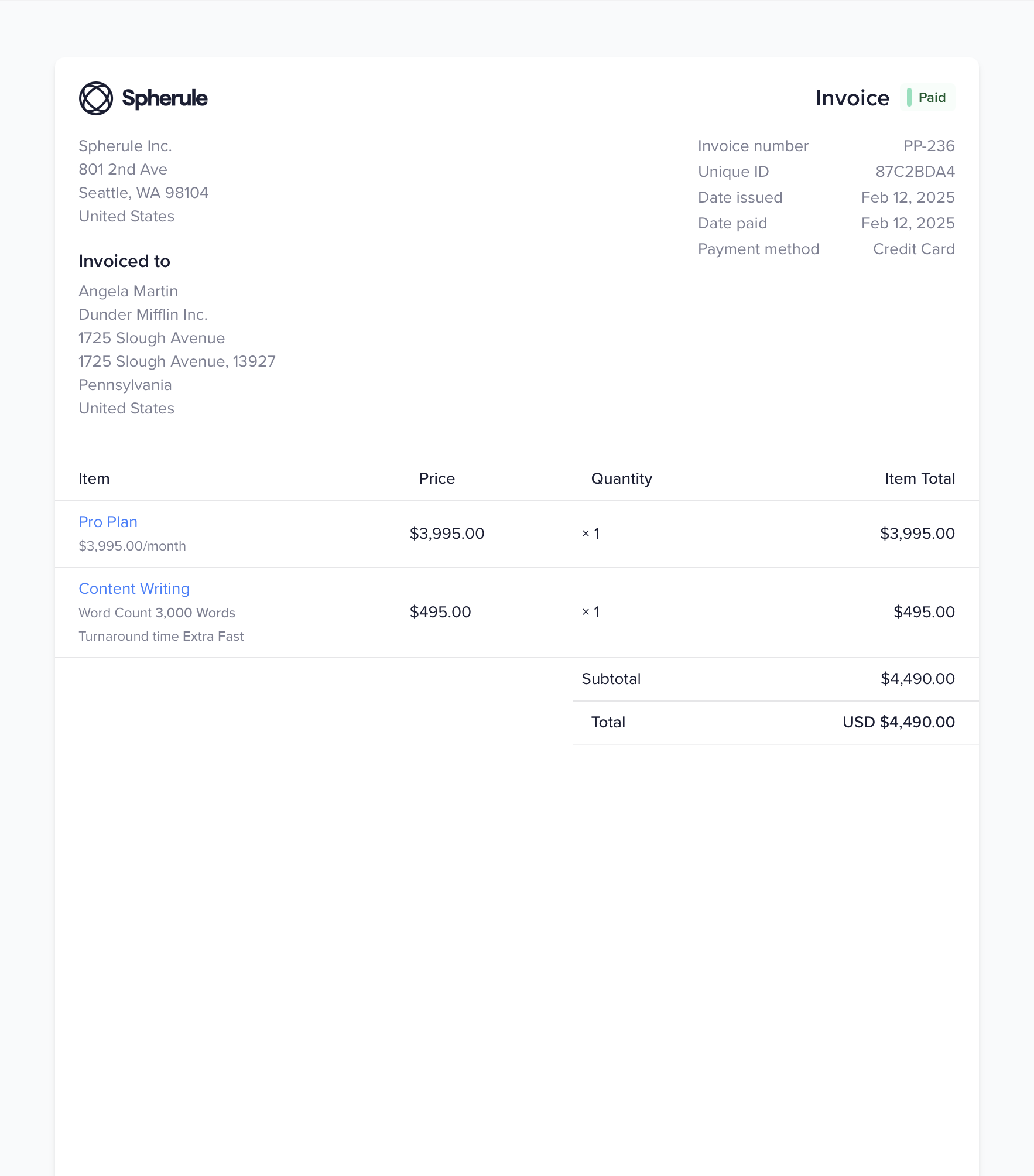 Invoice interface