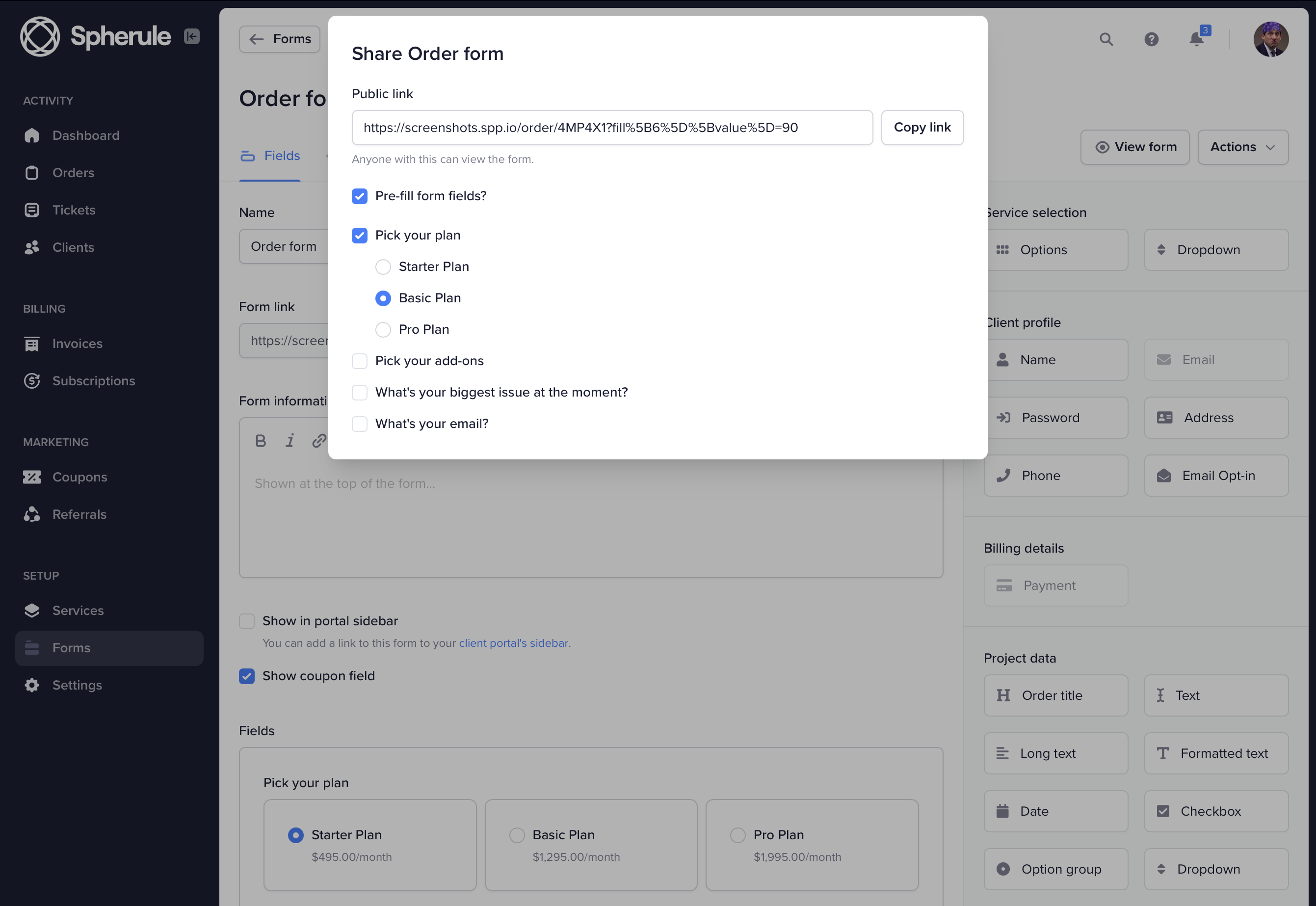 Share order forms