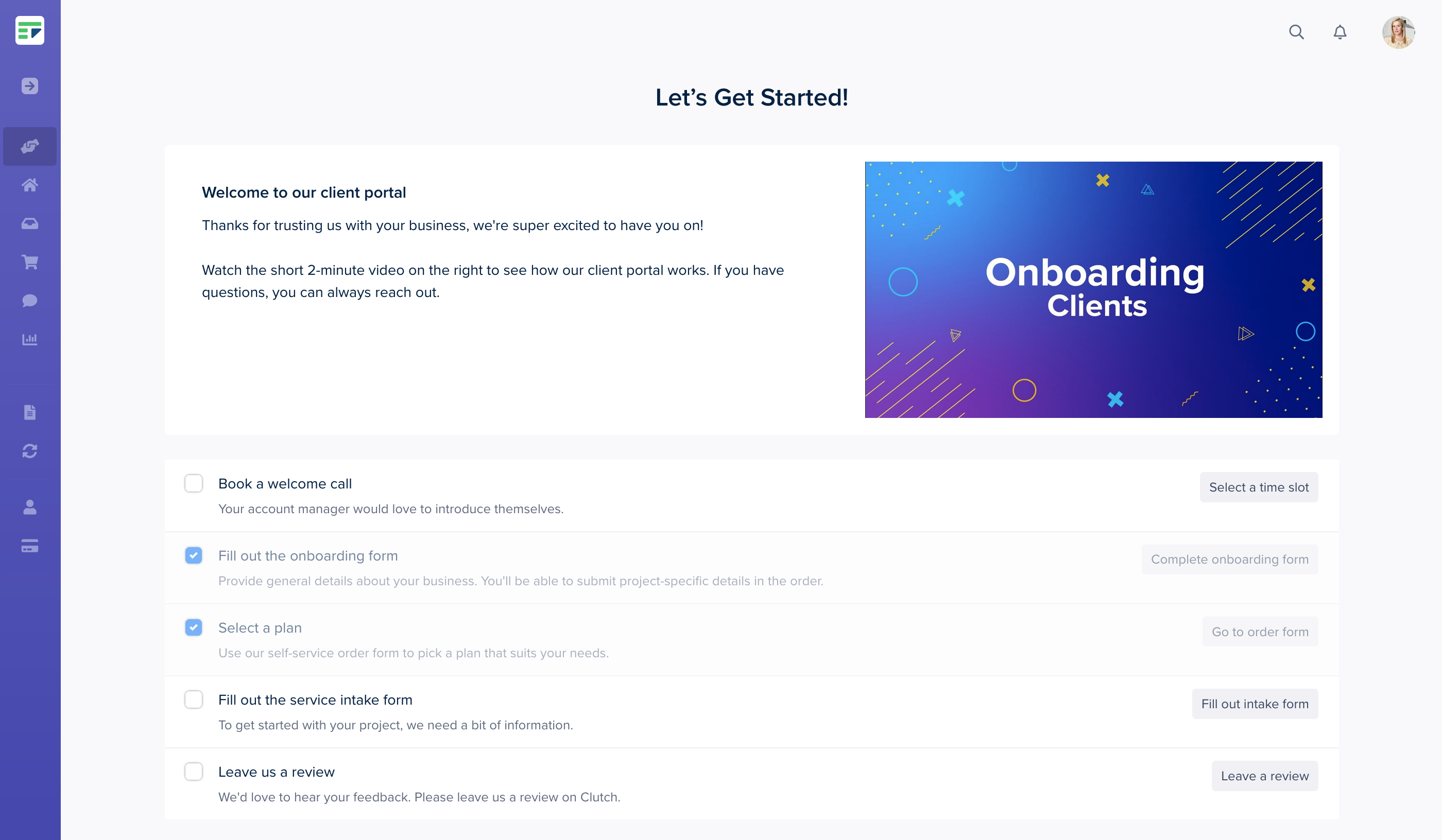 Onboarding page tasks