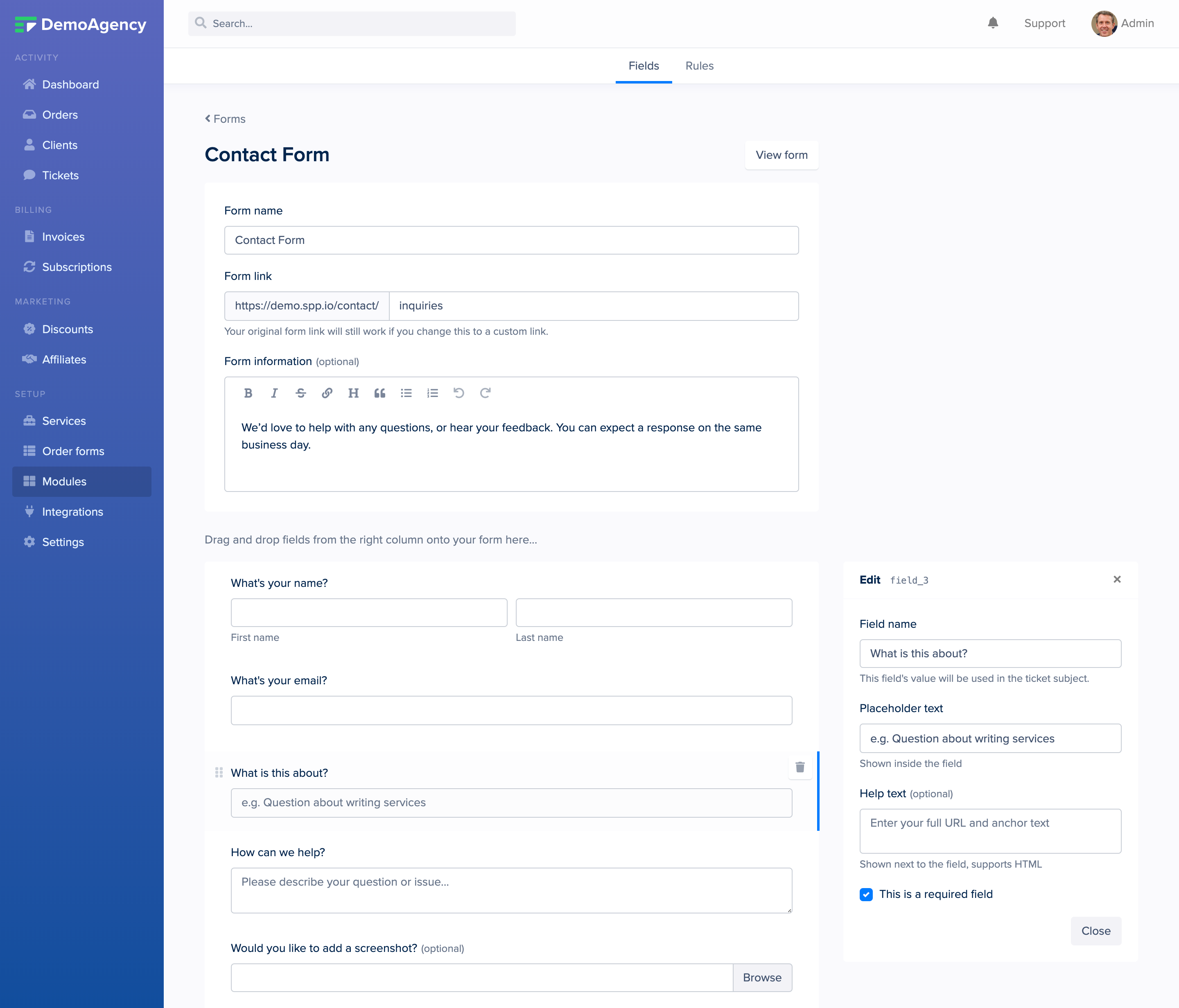 Drag and drop form builder for your contact forms