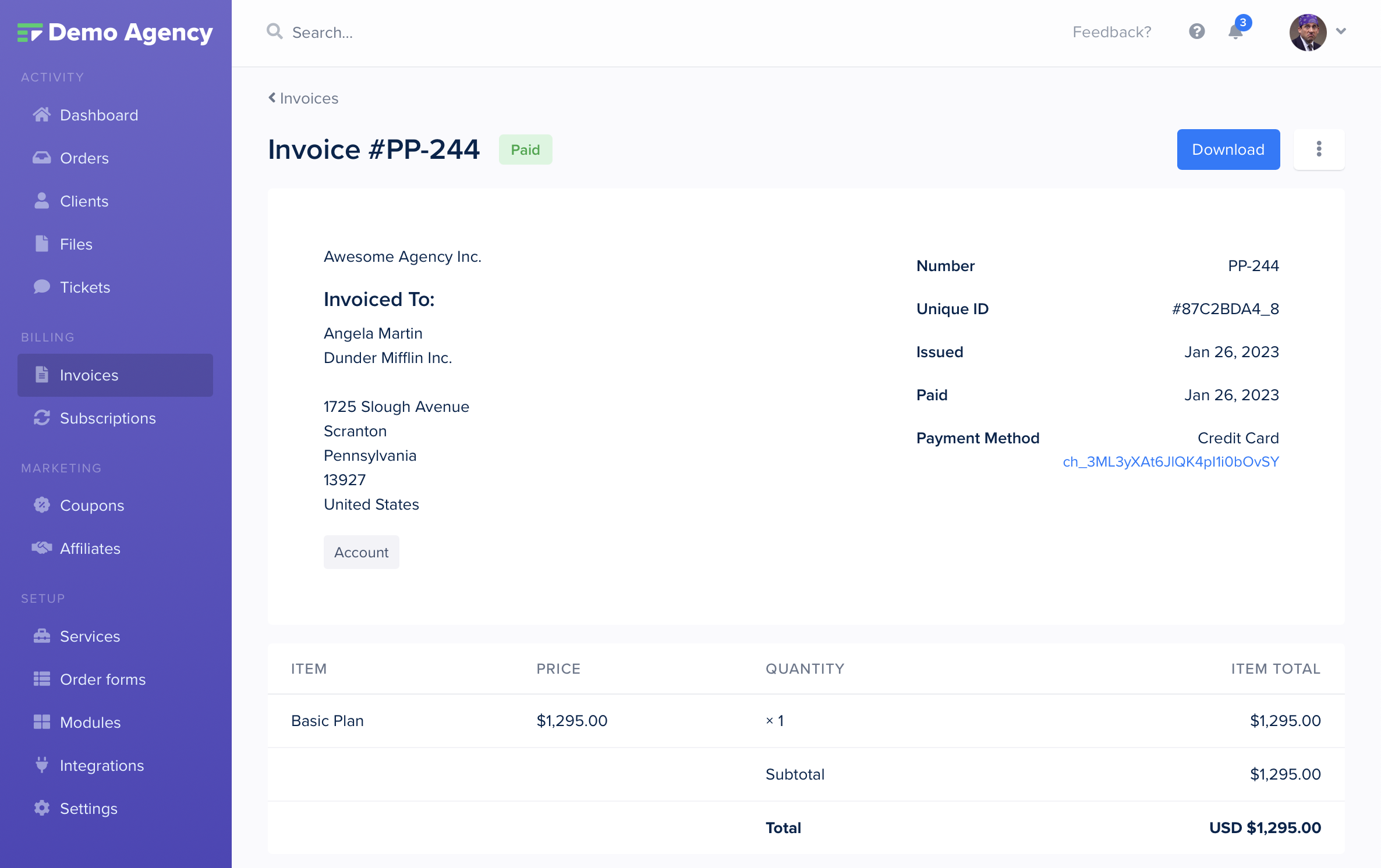 Invoice payment page