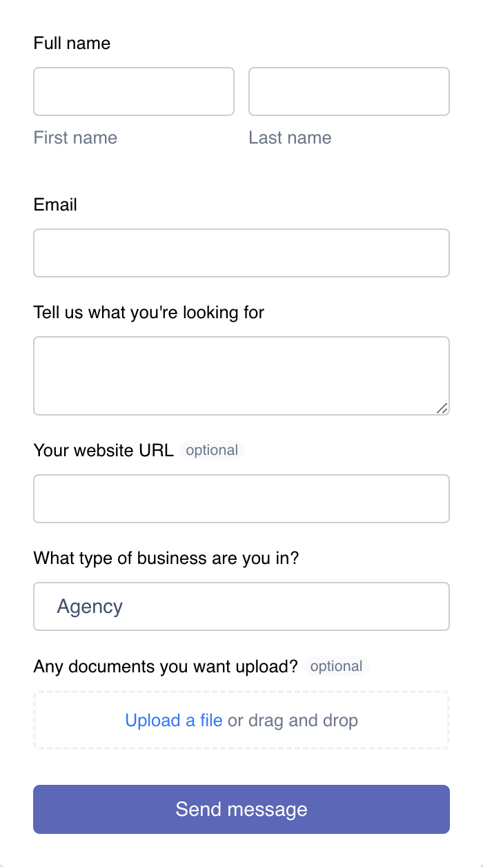 Embedded contact form widget