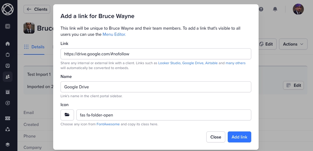 Adding A Client Sidebar Link