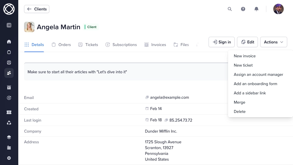 assigning onboarding form to client
