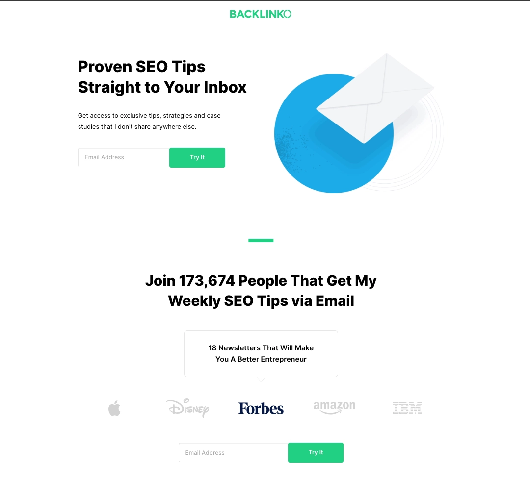 BACKLINKO lead generation landing page example