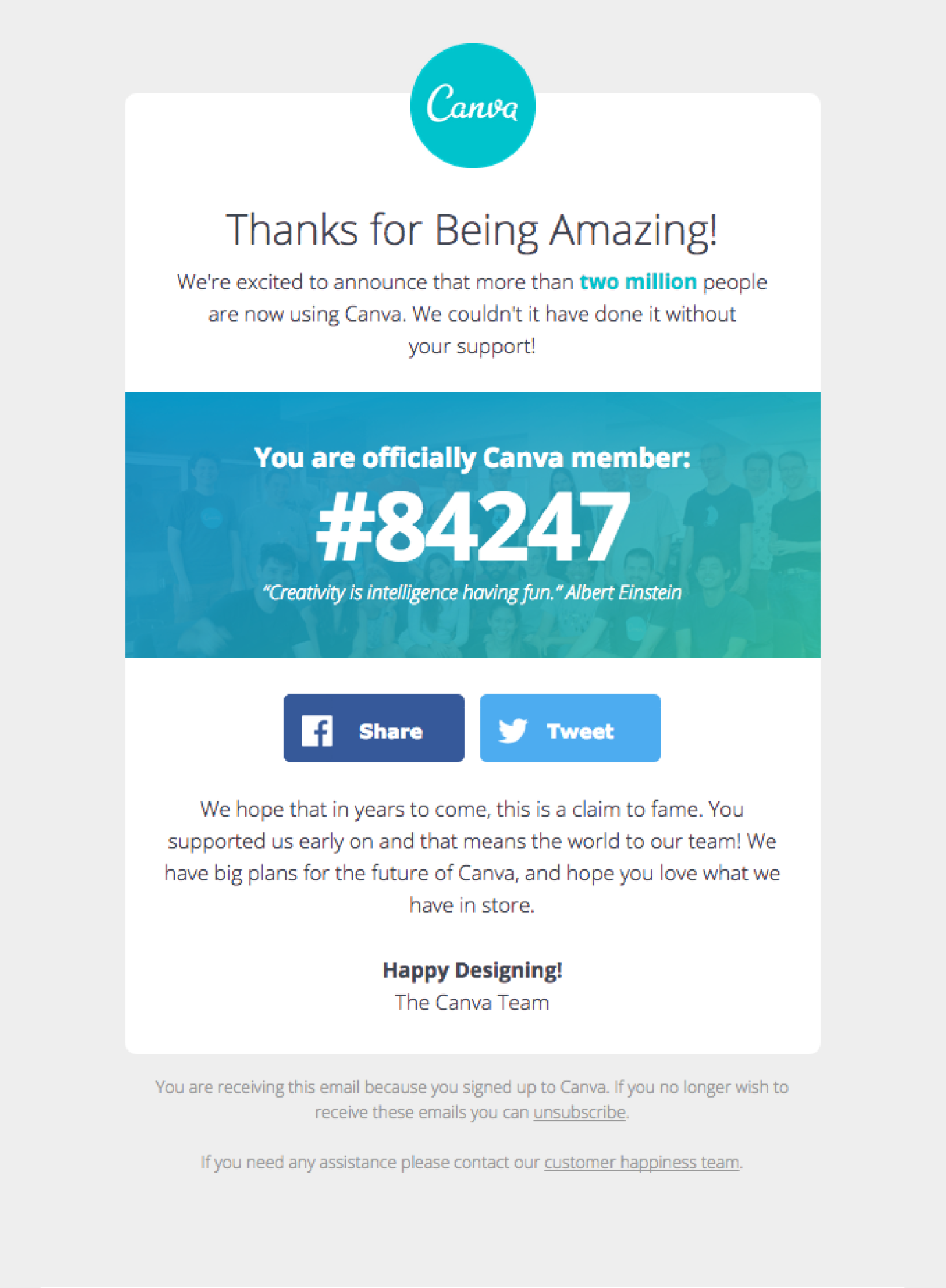 Canva thank you retention email
