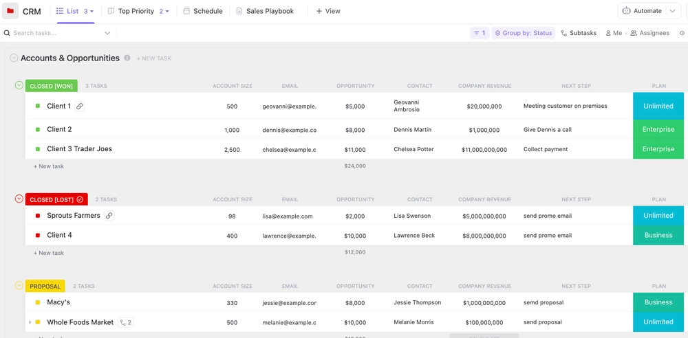 ClickUp CRM template