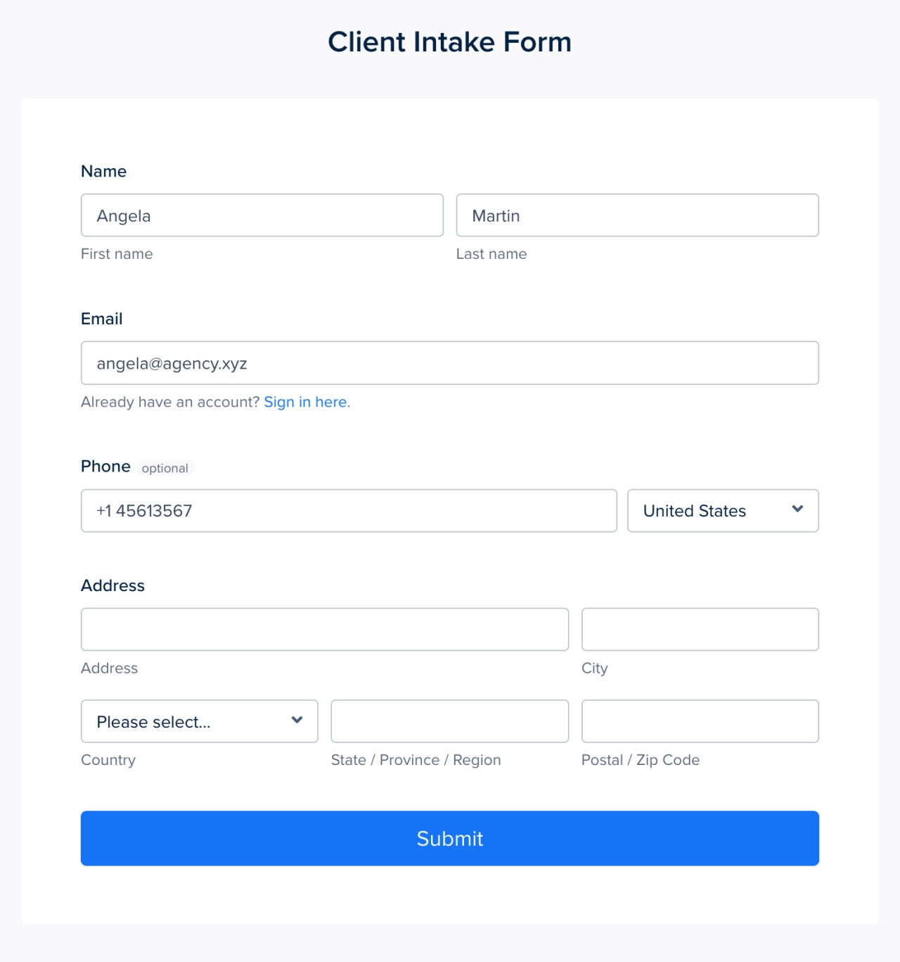 client intake forms