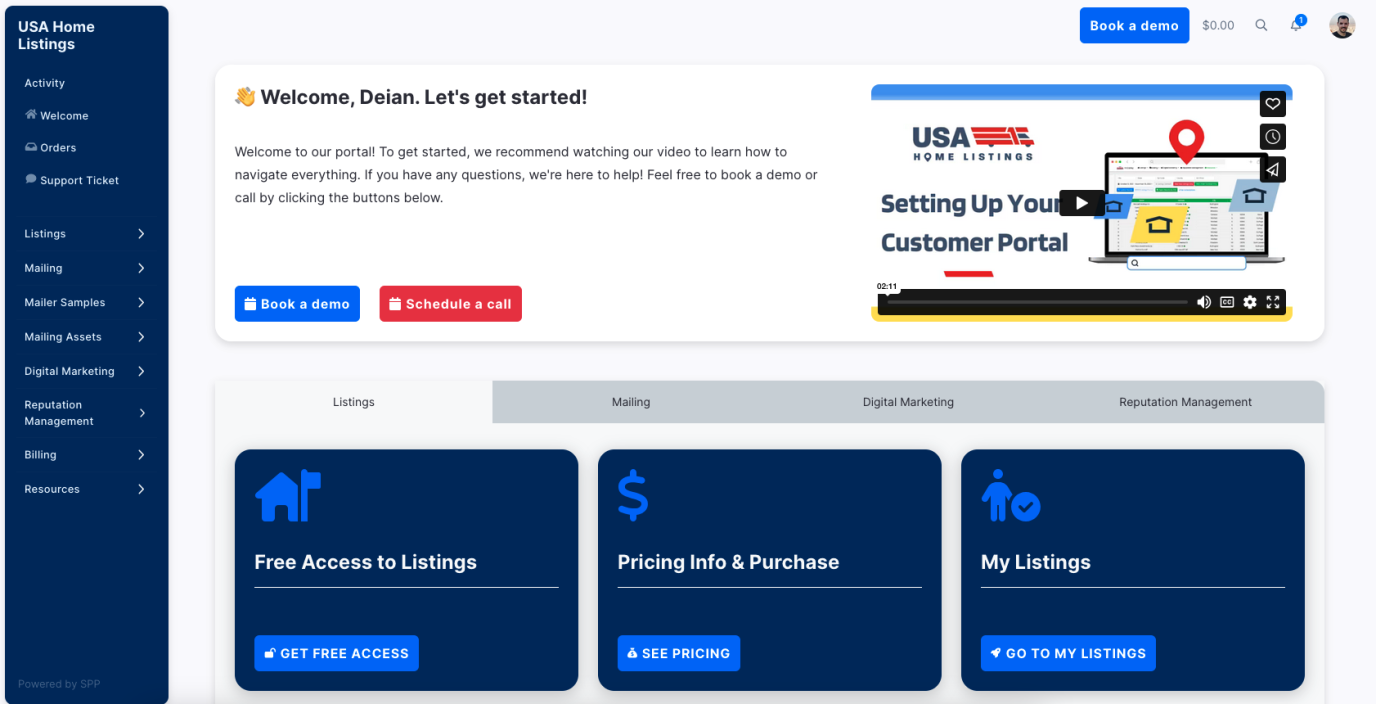 Digital marketing customer portal example