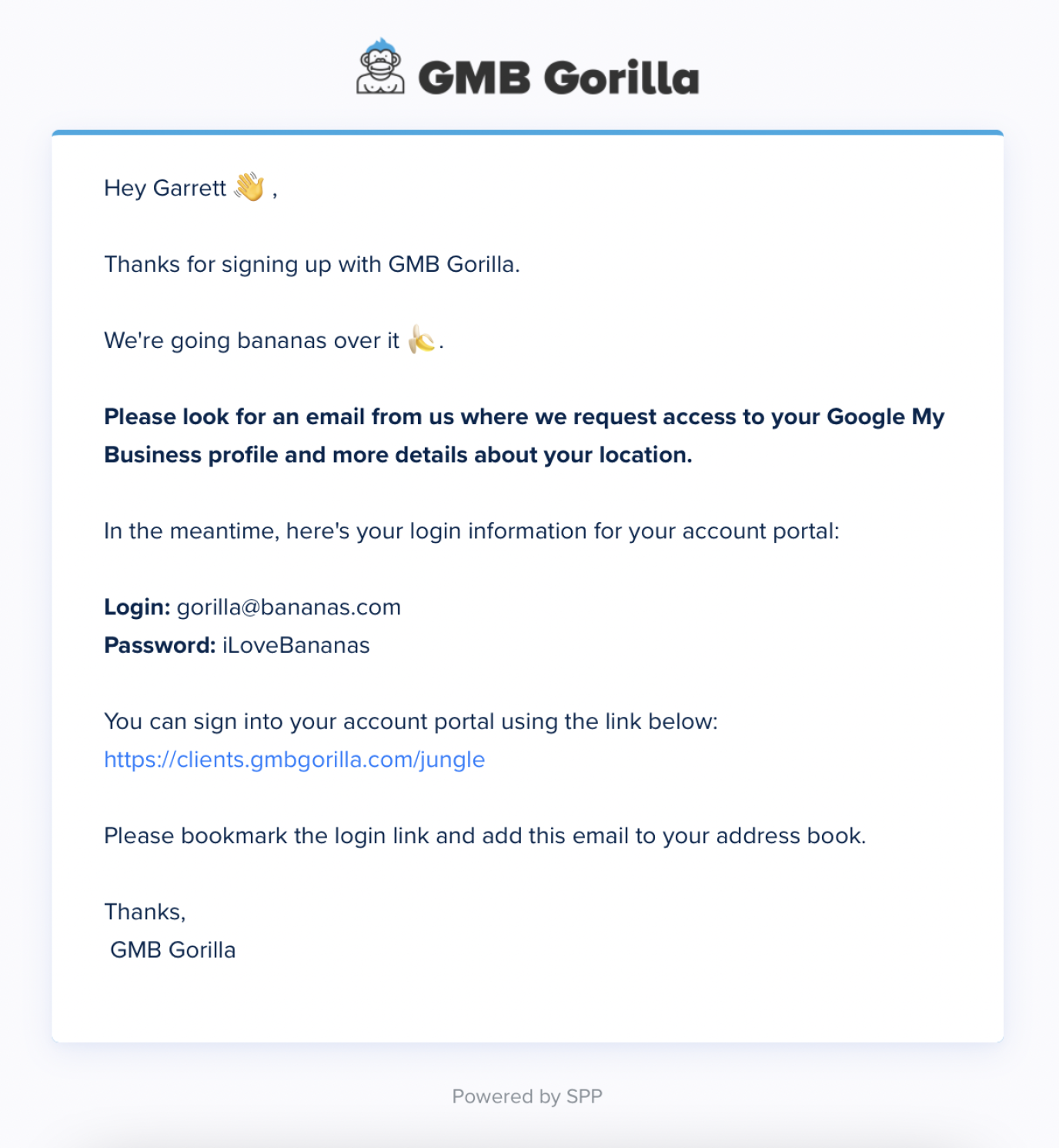 GMB Gorilla welcome email