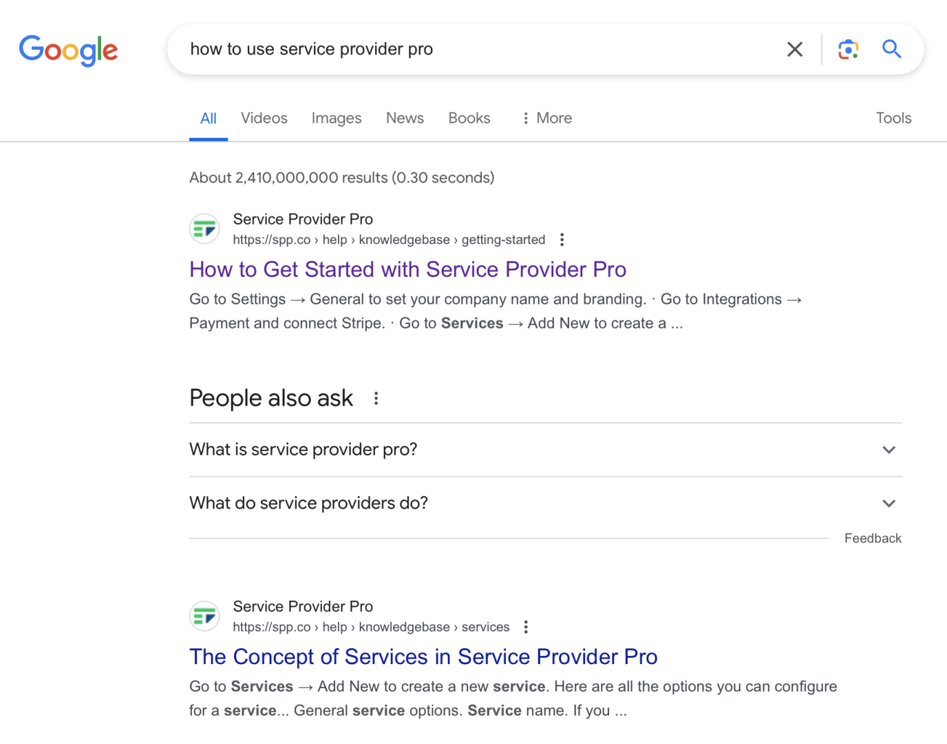 Google SERP how to use service provider pro