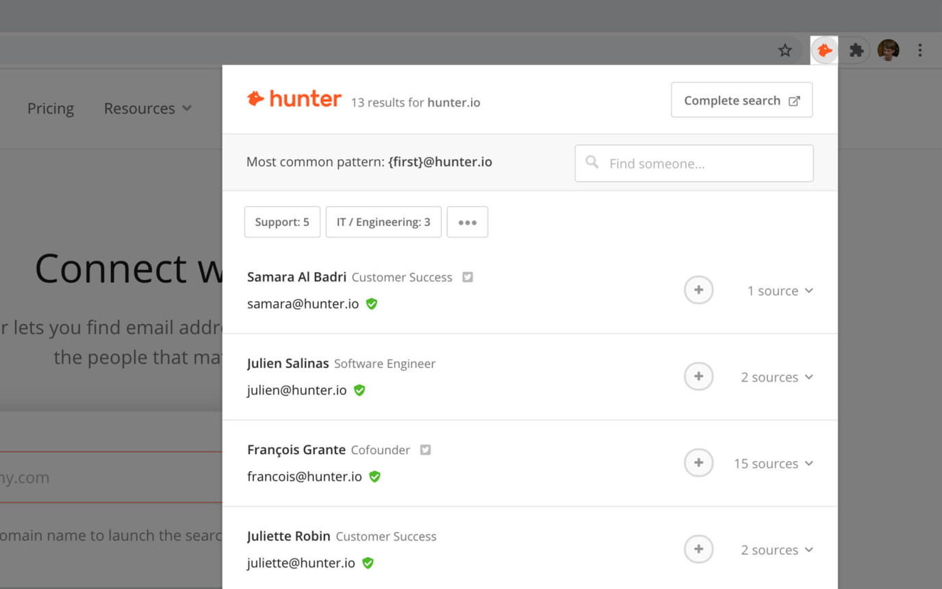 Hunter.io link building software