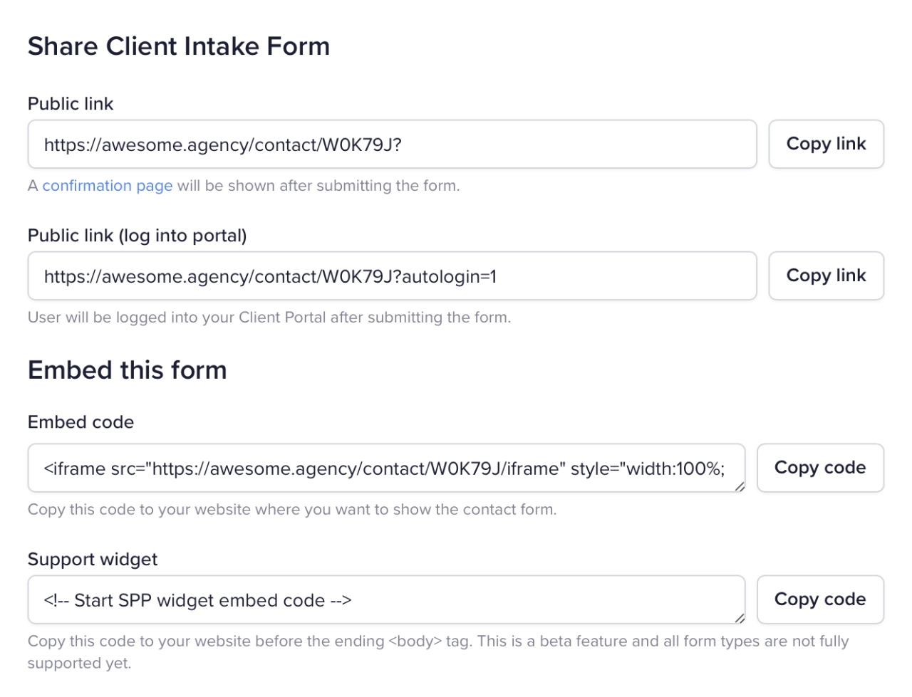 embed SPP intake form on website