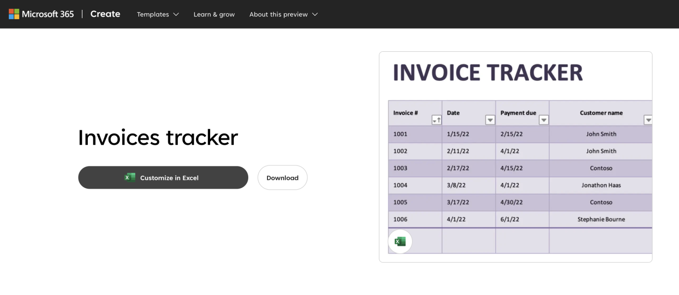 Microsoft Excel invoice tracker template
