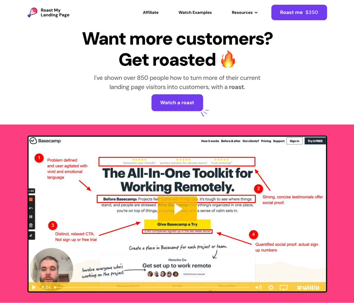 Oliver Meaking’s Roast My Landing Page fixed cost pricing