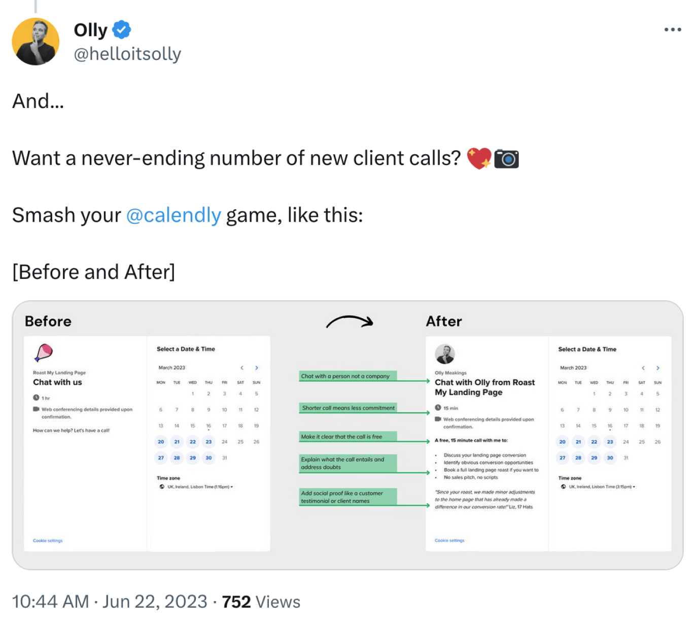 Oliver Meakings Twitter Calendly call example