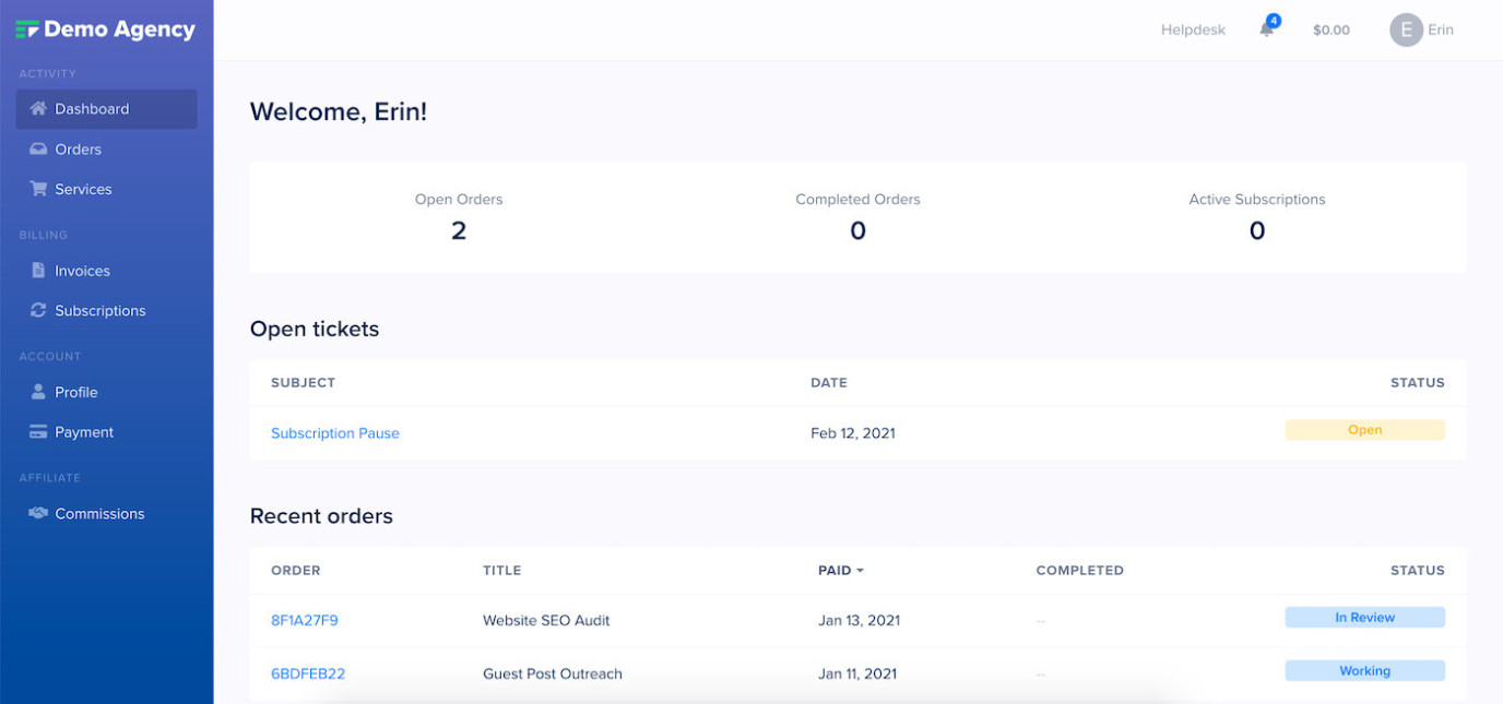 SPP productized self service checkout - dashboard