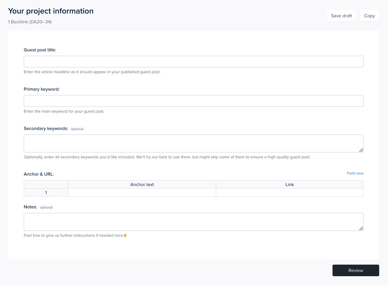 project intake forms