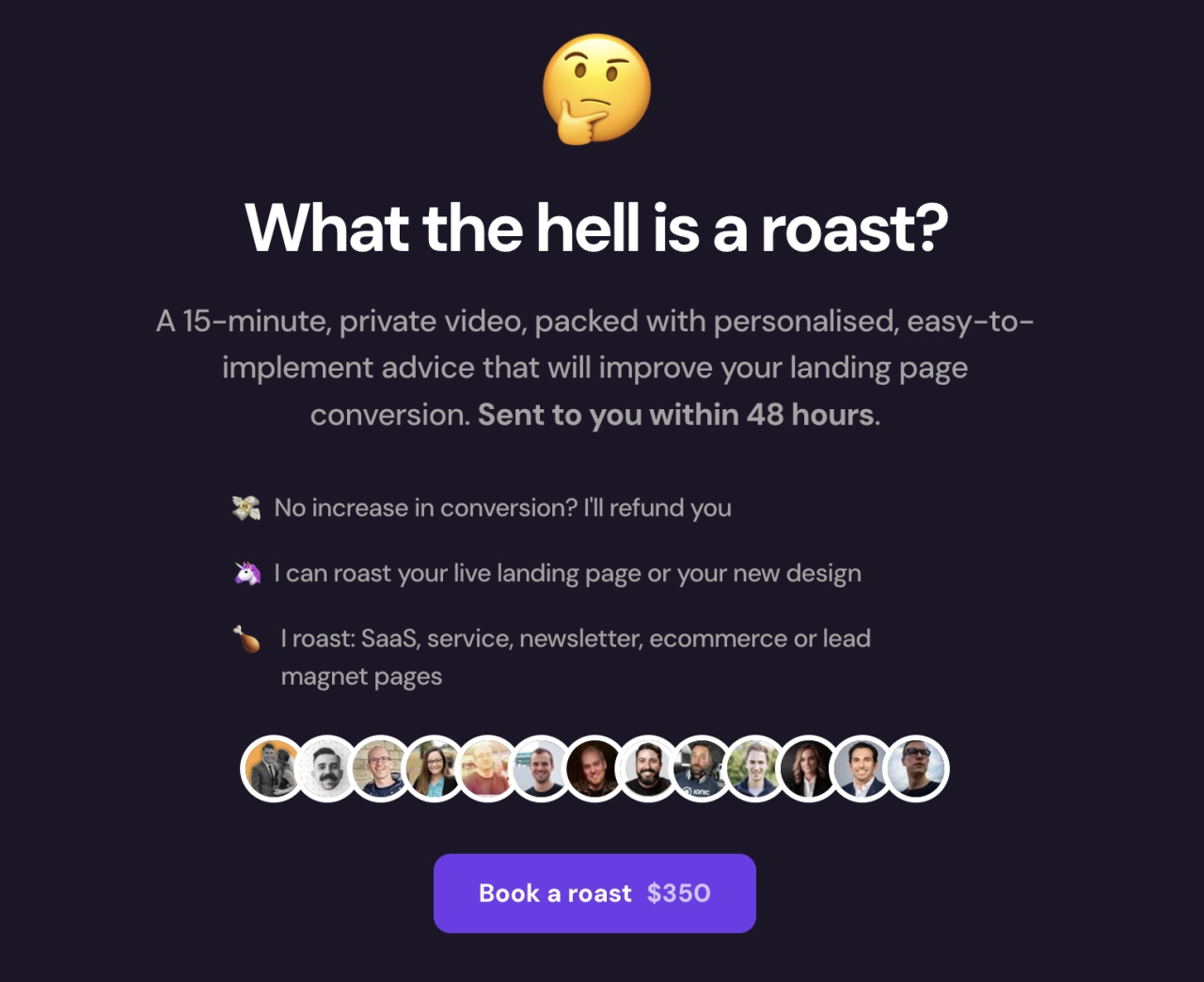 Roast my landing page sales copy example