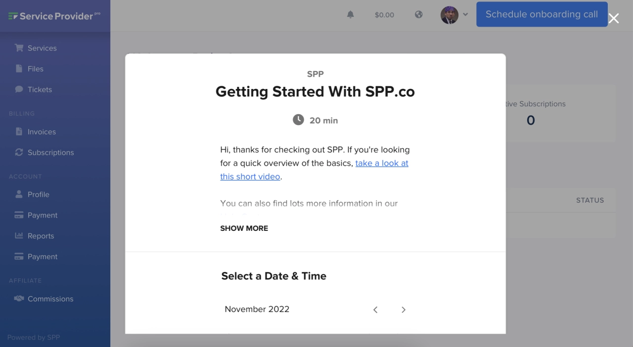 schedule kickoff meeting (Calendly loading inside SPP)