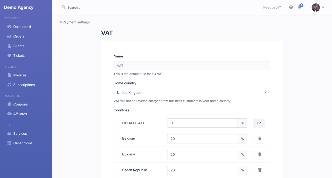 SPP VAT settings