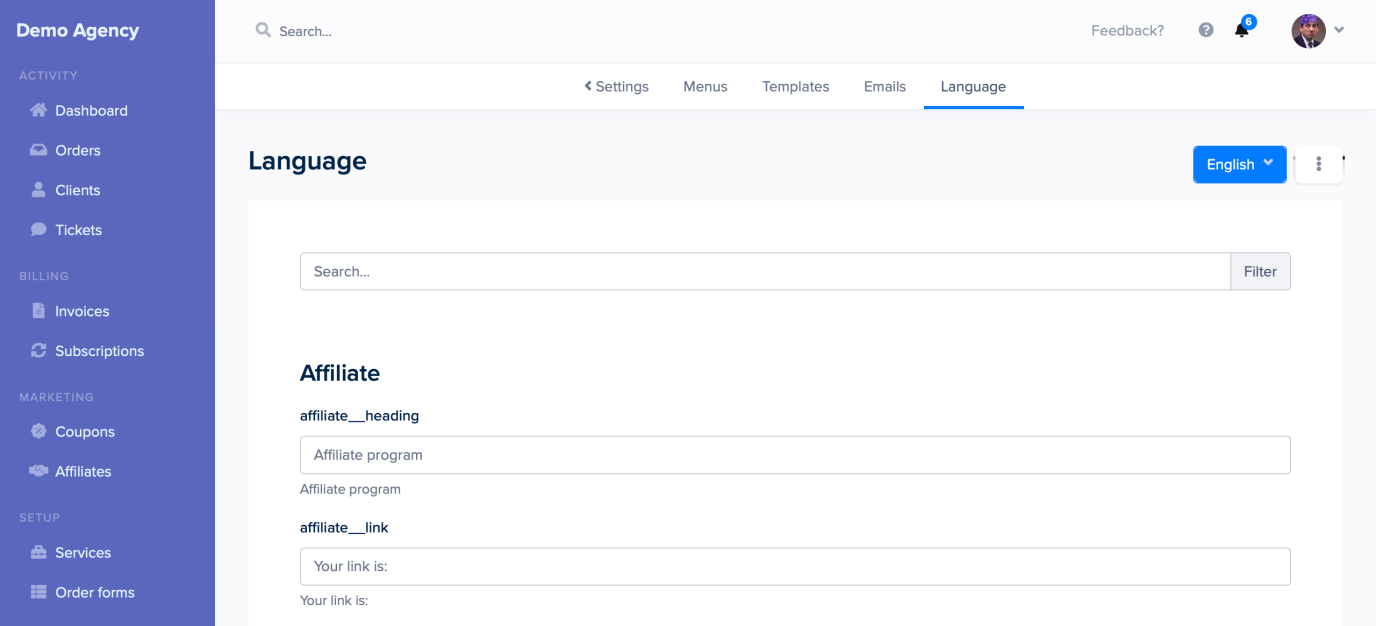 SPP language settings