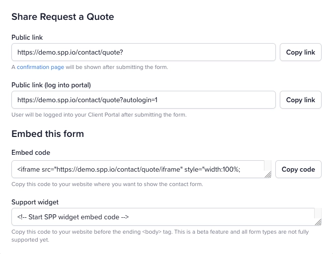 SPP Contact Form Share Options