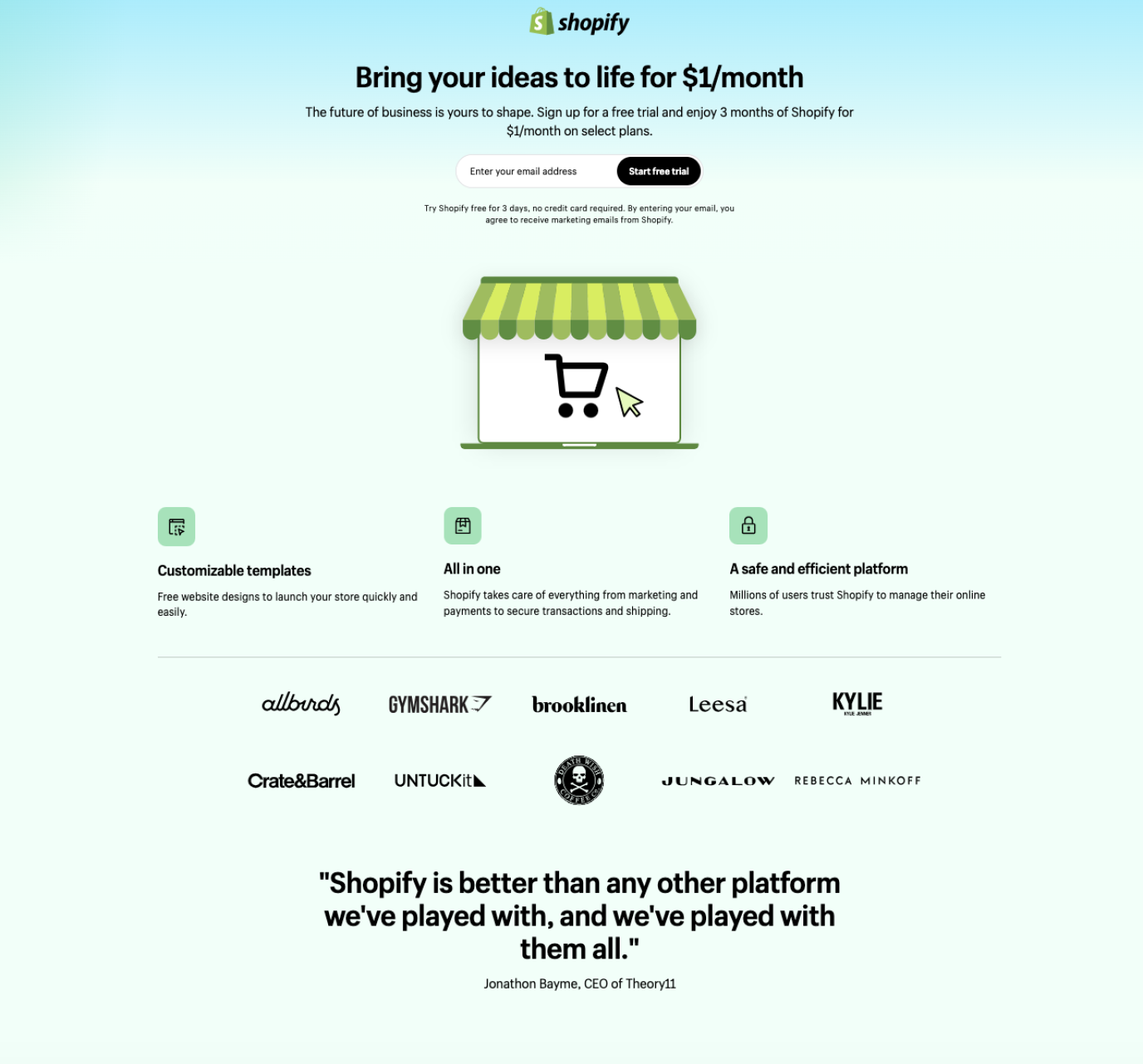 Shopify lead generation landing page example