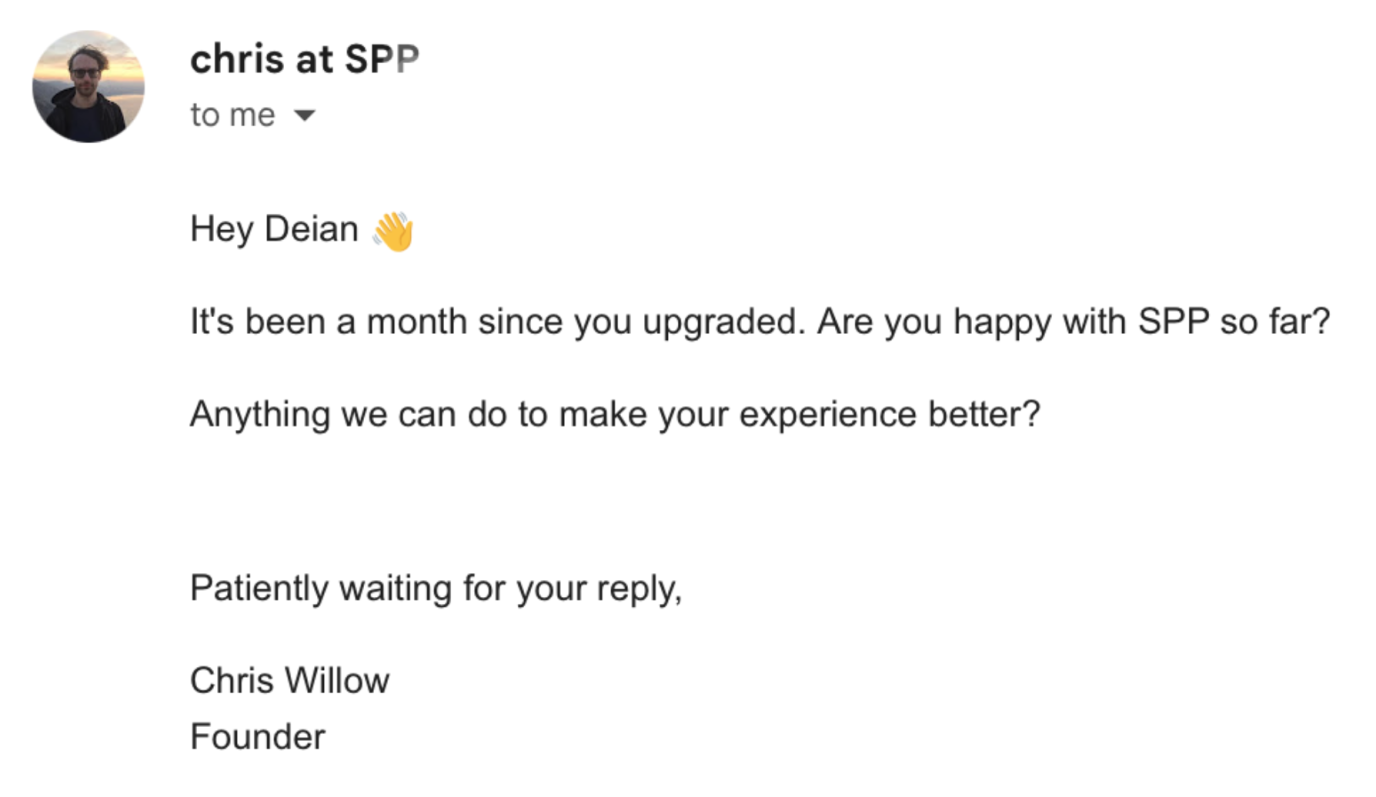 SPP customer retention email