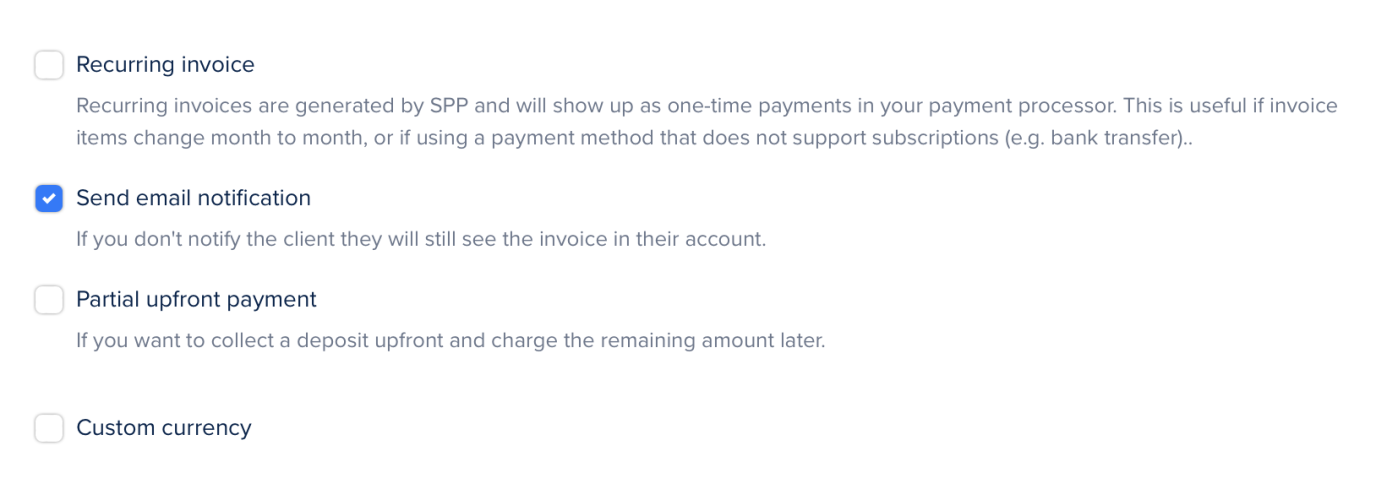 SPP send email notification invoice
