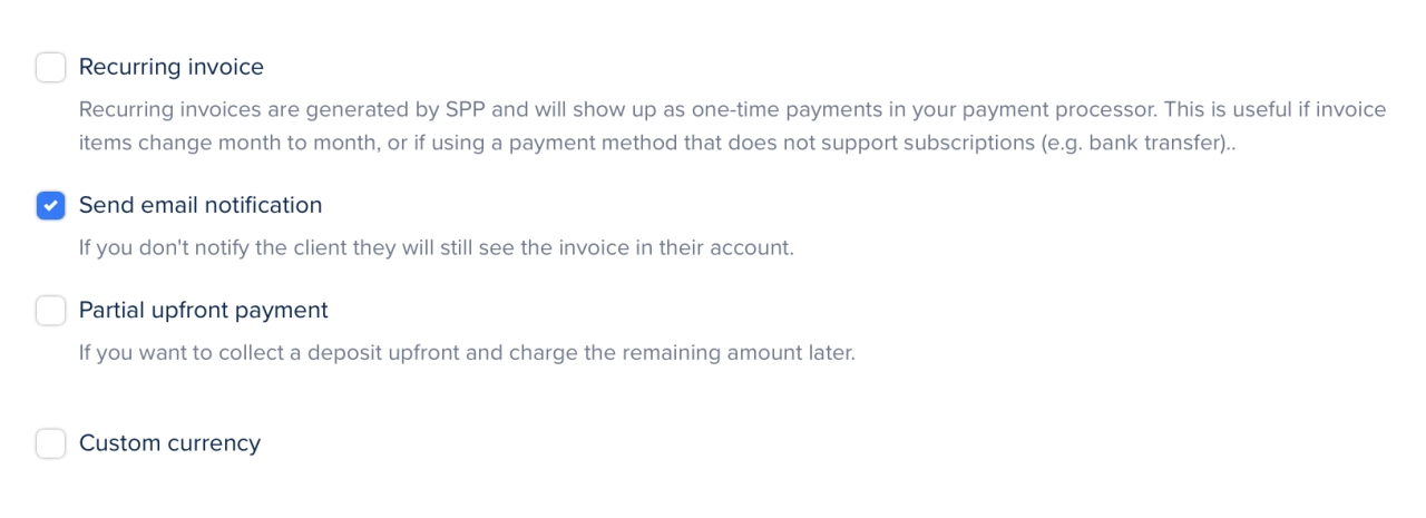 SPP send email notification invoice