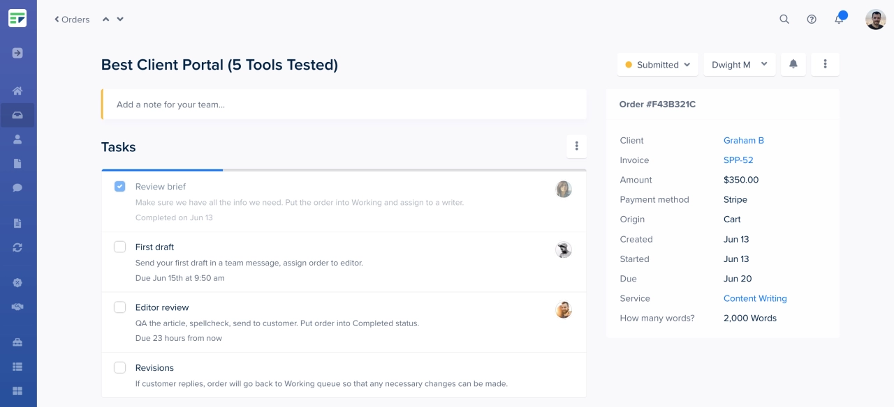 SPP tasks showing assigned members and due dates