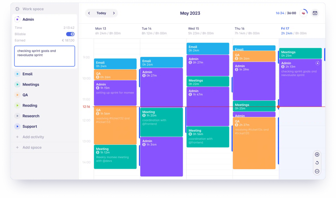 Timeular calendar billable hours