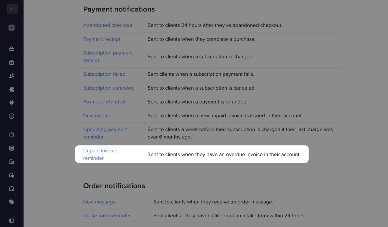 Unpaid invoice reminder in SPP