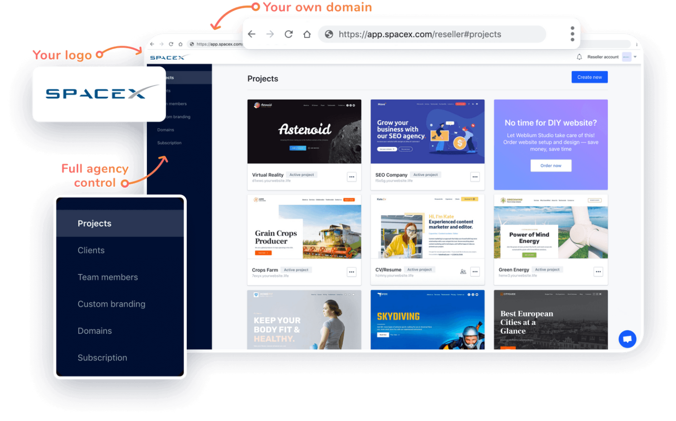 Weblium white label SaaS website builder