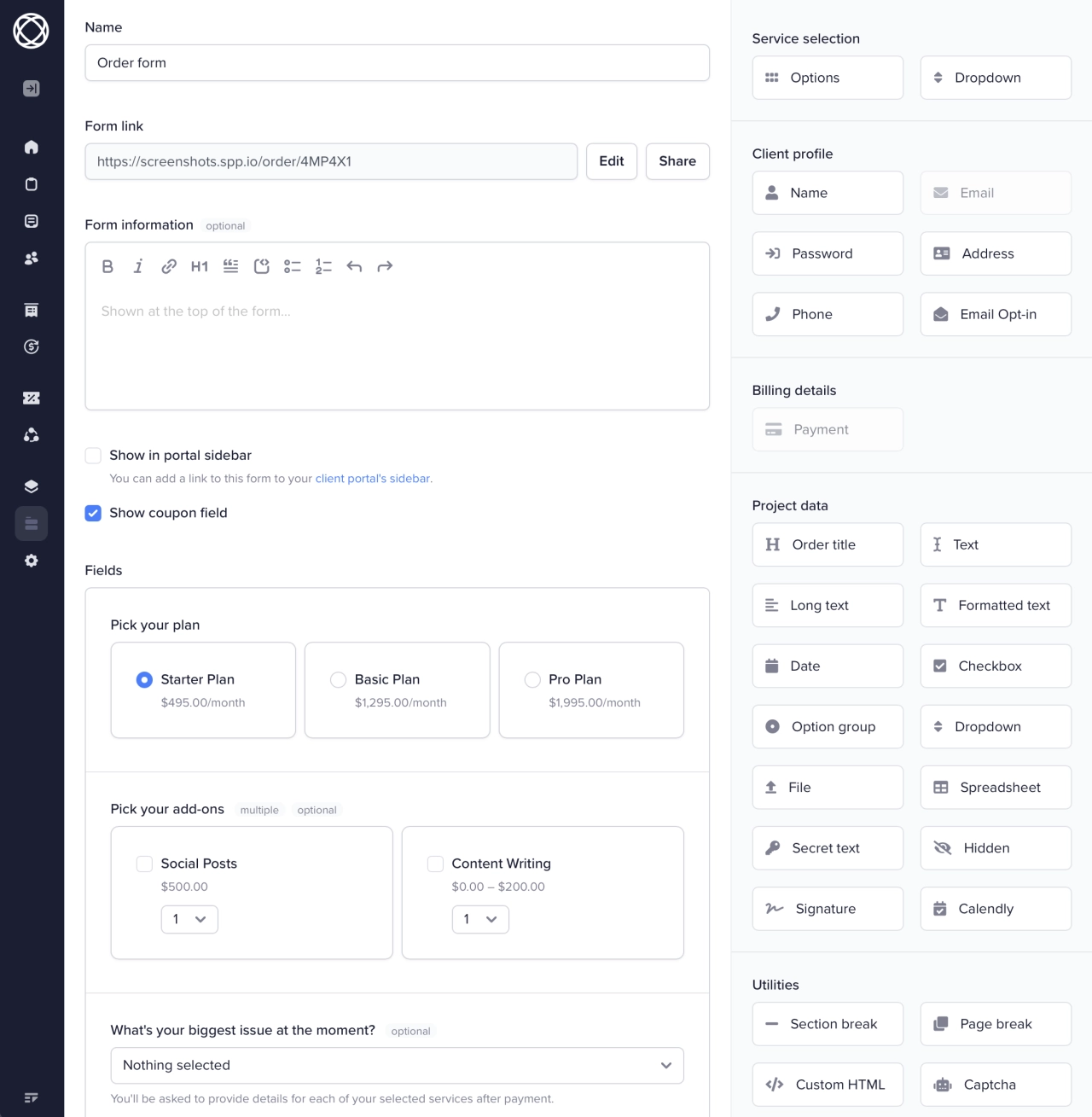 Form builder field types