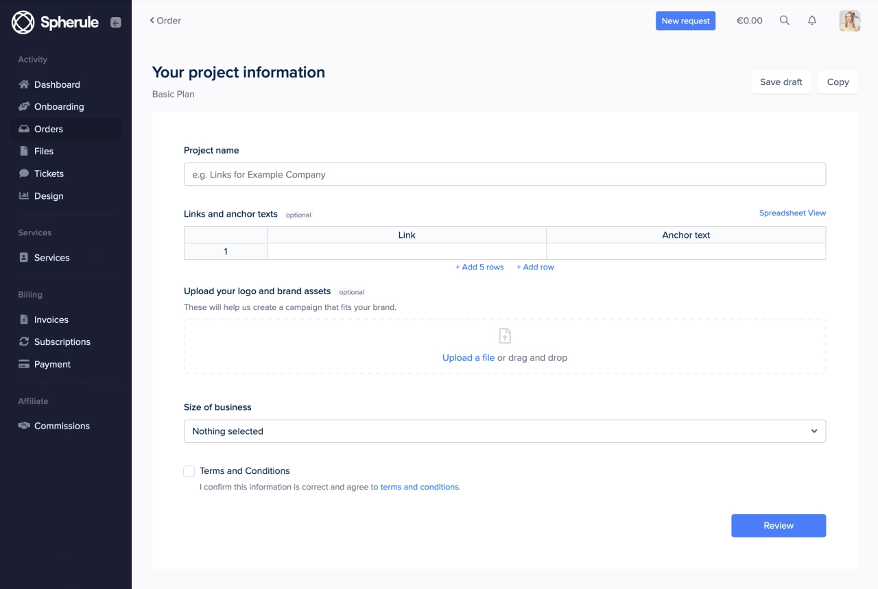 Intake Form screenshot