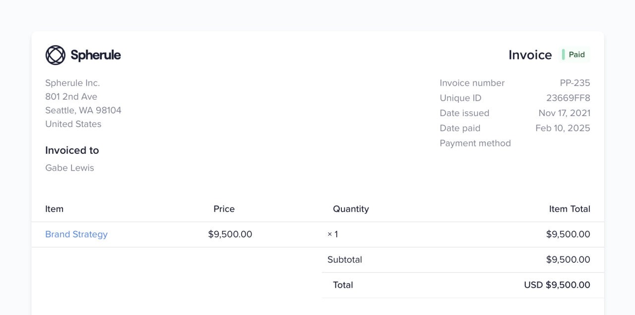 Invoices & Subscriptions screenshot