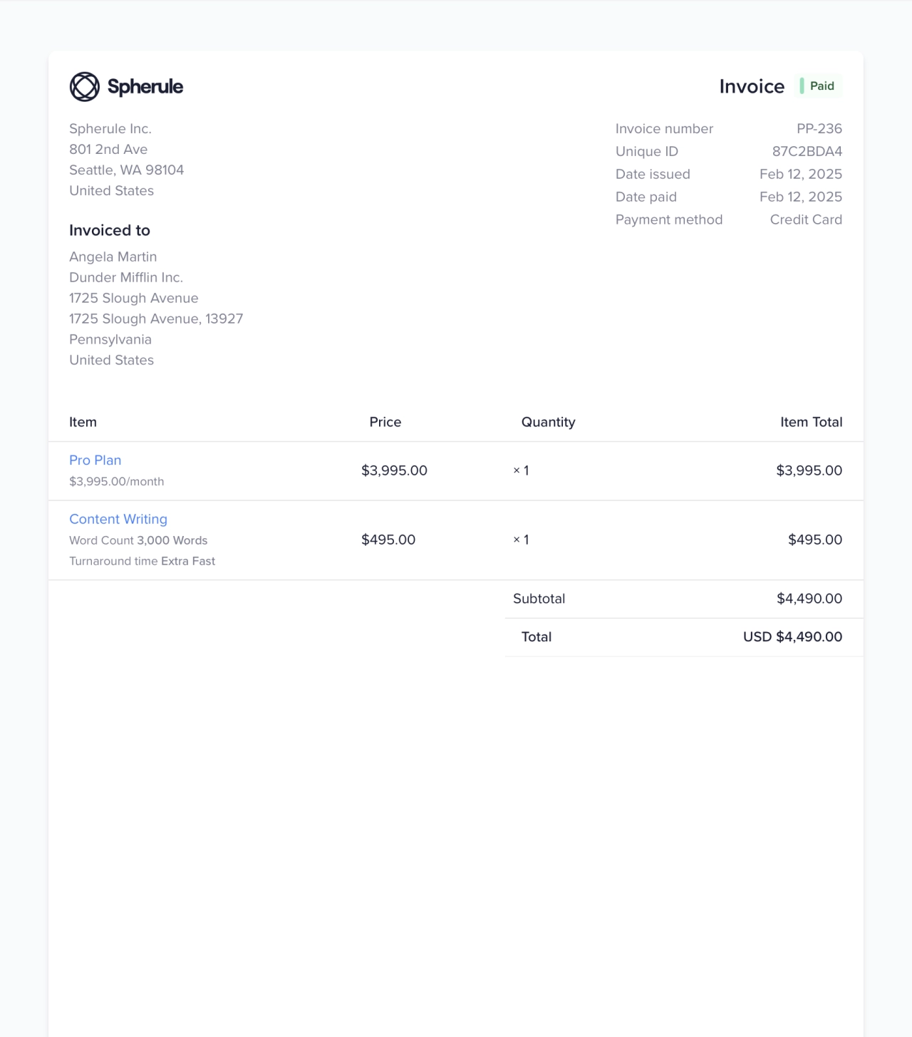 Invoice interface