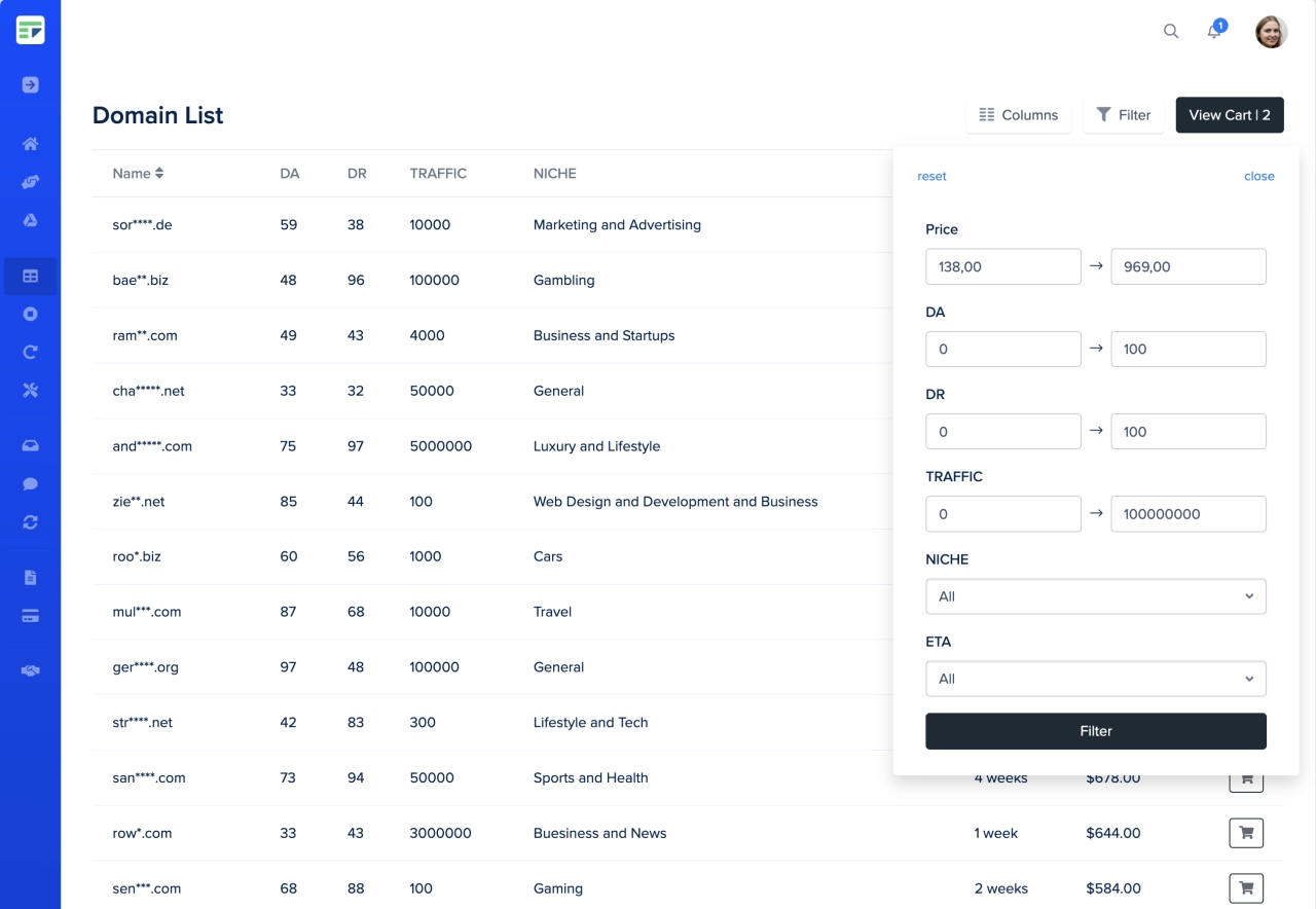 Link placement database example