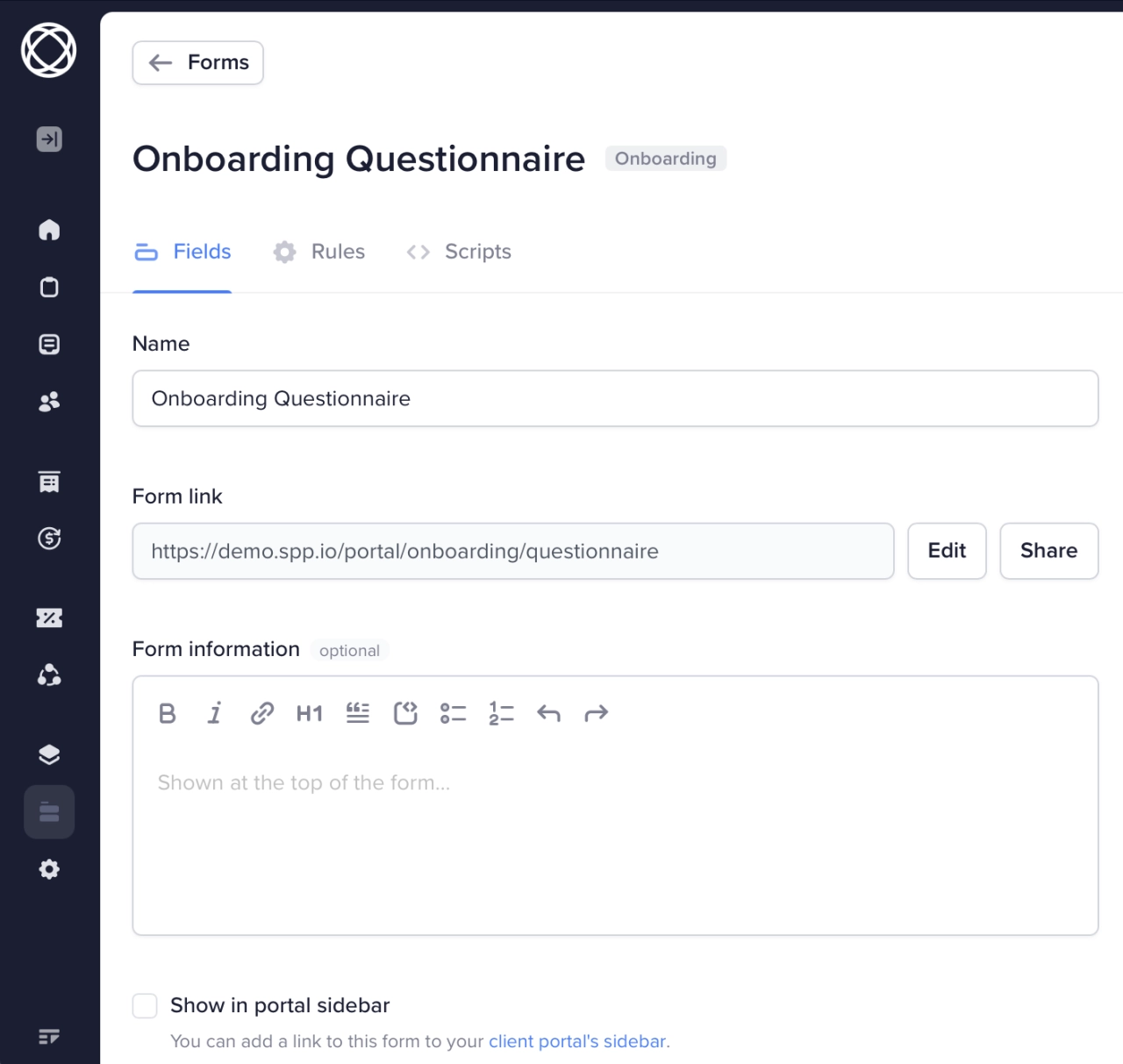 Onboarding form builder