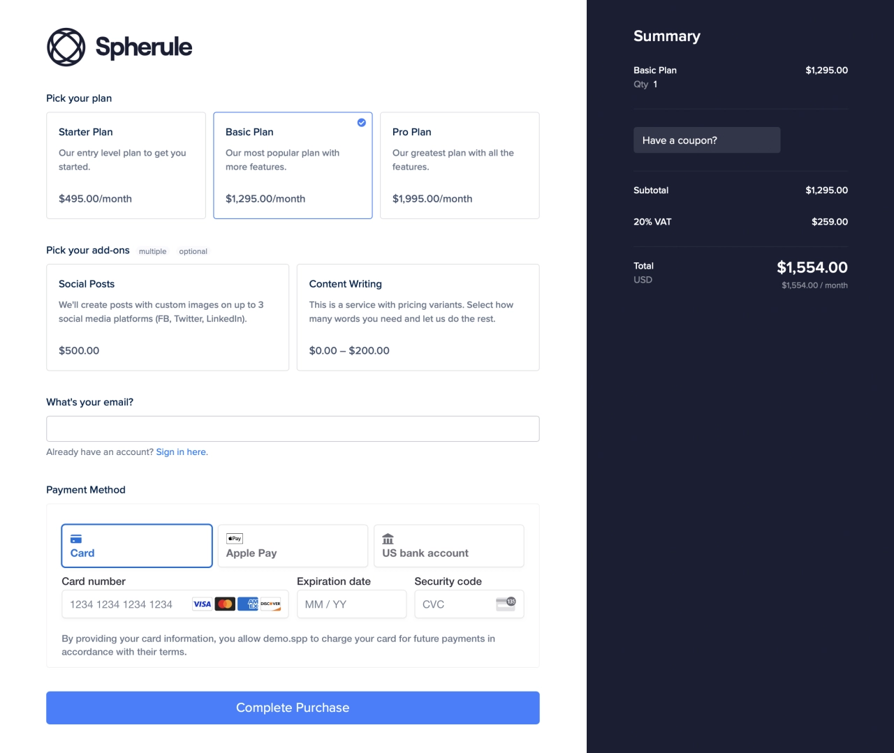 Recurring content order form